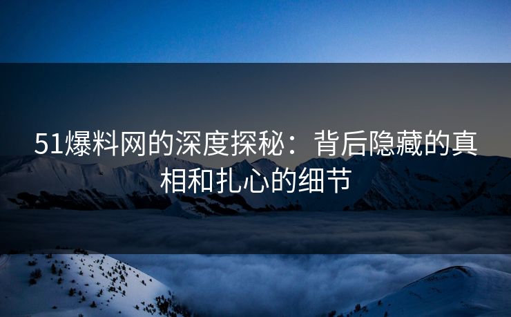 51爆料网的深度探秘：背后隐藏的真相和扎心的细节
